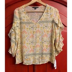 Zac & Rachel Petite Super Cute Boho Crop Ruffle Sleeve Shirt NEW WITH TAGS PS